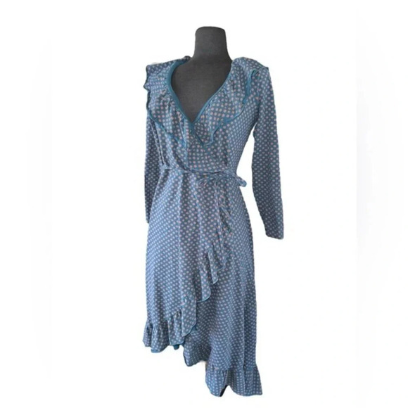 Reunion Wrap Dress Matilda Jane Sz S Teal Orange Asymmetrical Ruffle Hem… - Picture 5 of 6